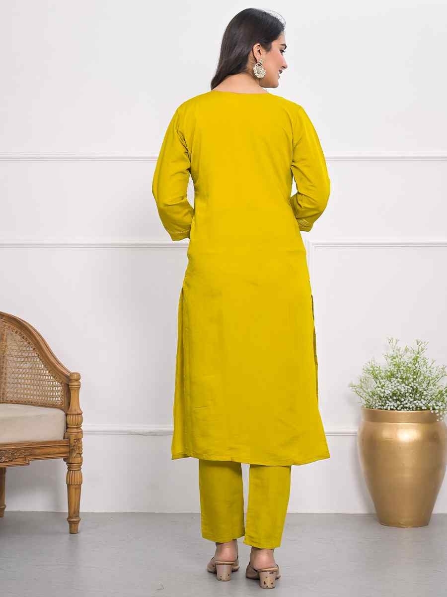 Yellow Viscoce Silk Embroidered Festival Wedding Ready Pant Salwar Kameez