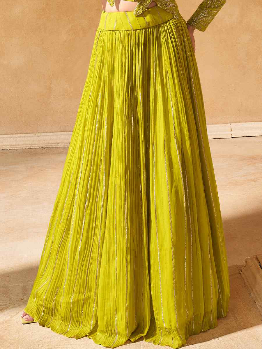 Yellow Viscos Jacquard Embroidered Reception Wedding Lehenga Choli With Jacket