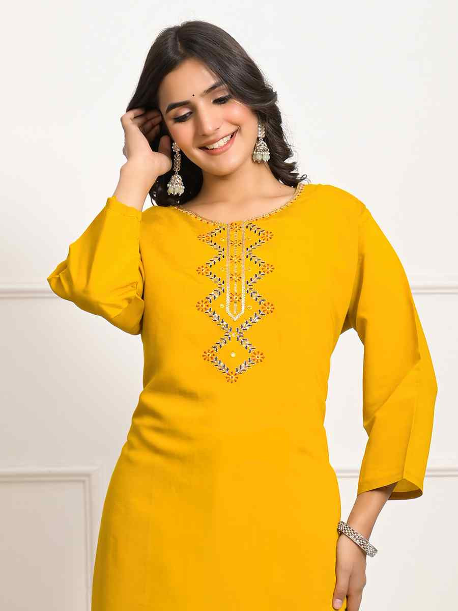 Yellow Viscose Chanderi Embroidered Festival Wedding Pant Salwar Kameez