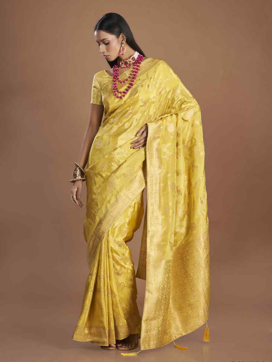 Yellow Viscose Embroidered Festival Wedding Heavy Border Saree