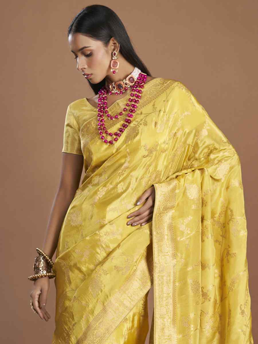 Yellow Viscose Embroidered Festival Wedding Heavy Border Saree