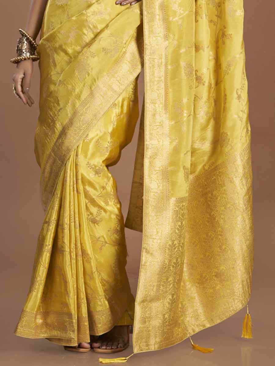 Yellow Viscose Embroidered Festival Wedding Heavy Border Saree