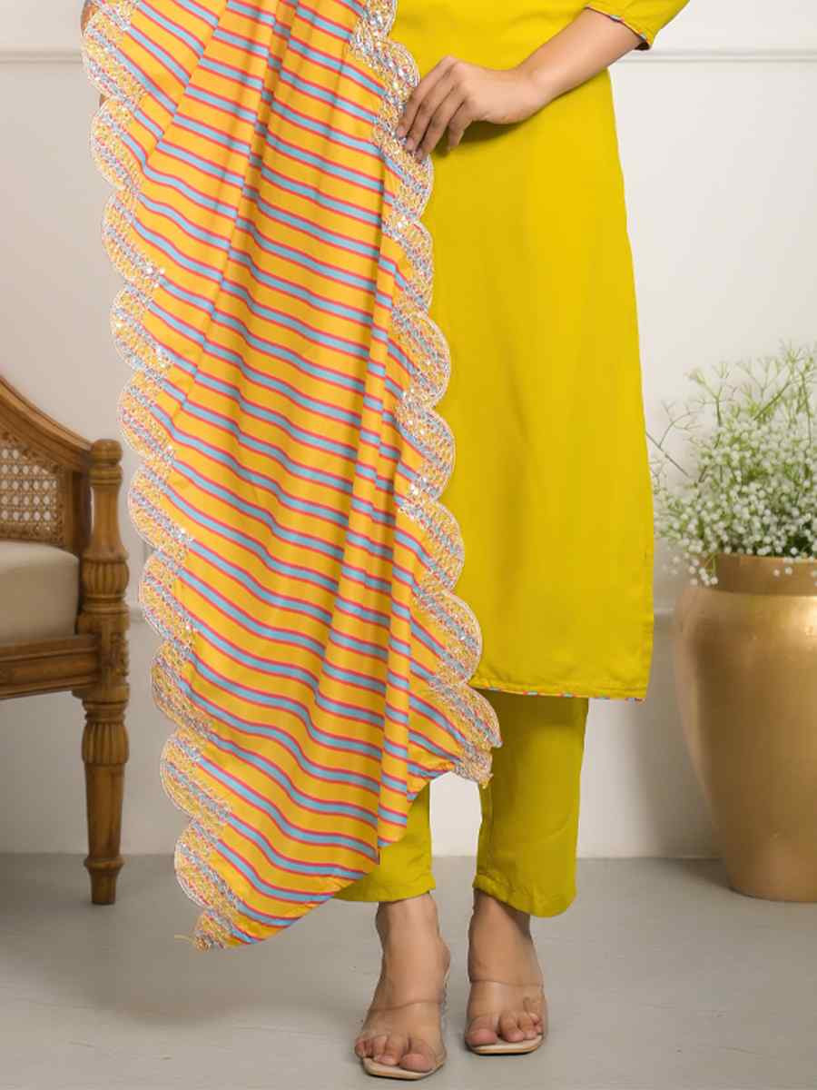 Yellow Viscose Embroidered Festival Wedding Pant Salwar Kameez